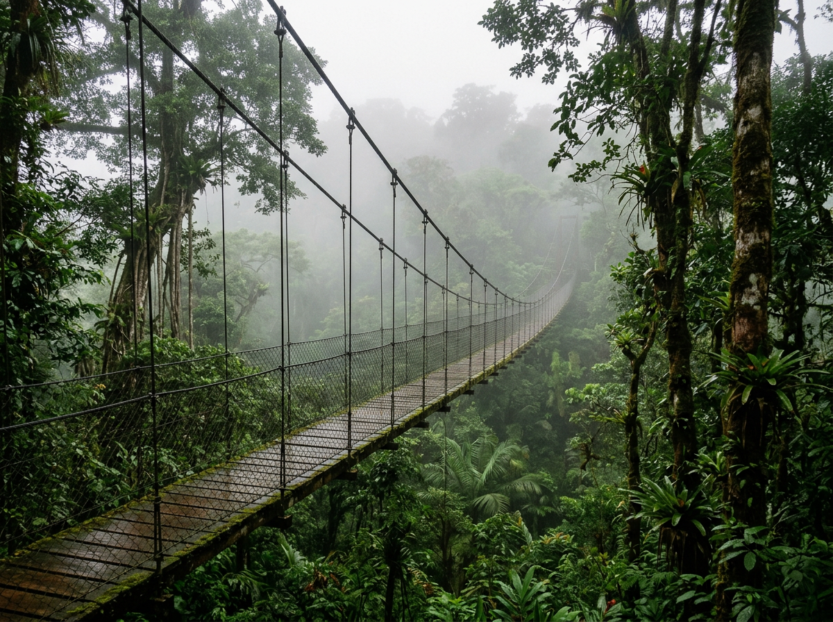 Misty Volcano Hanging Bridges